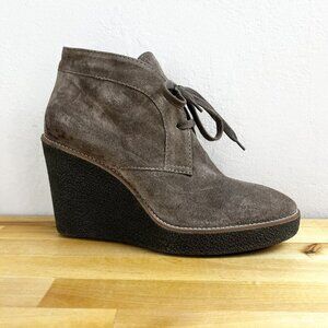 Aquatalia Vianna Taupe Suede Leather Wedge Ankle‎ Booties Lace Up Boots Size 9.5